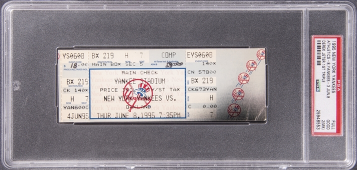 1995 Derek Jeter First Career Triple Full Ticket Stub New York Yankees vs Oakland Athletics on 7/8/1995 - PSA GOOD 2